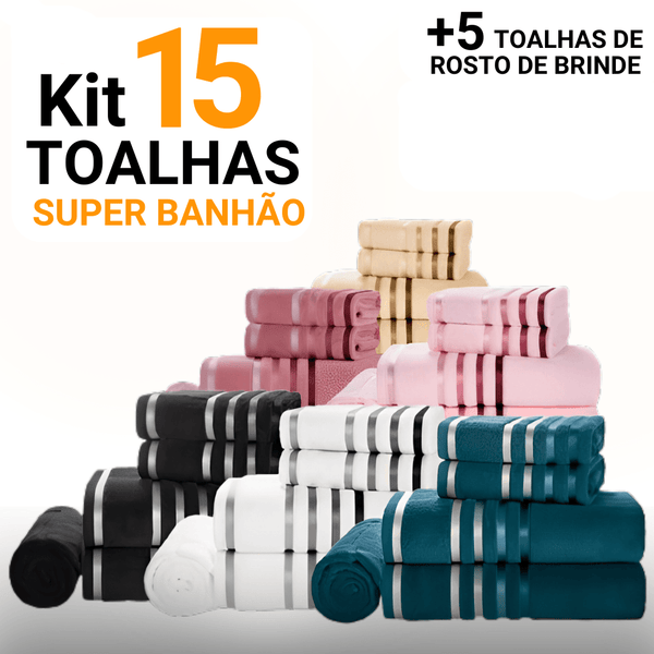 Kit 15 Toallas Super Baño de Alta Suavidad + 5 Toallas de Cara de REGALO